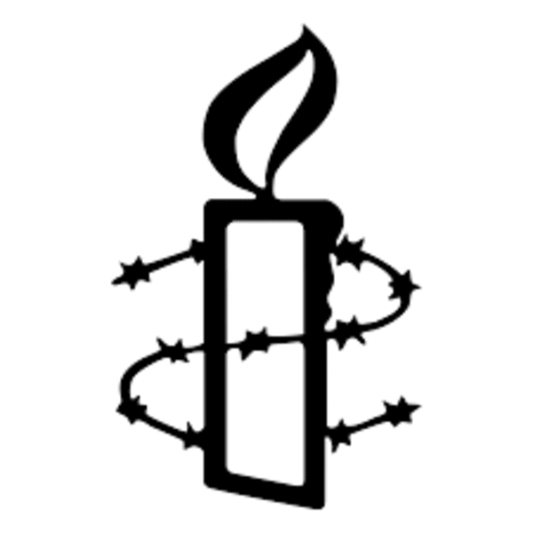 Amnesty Int'l Candle with Barbed Wire Logo, black on white monochrome."